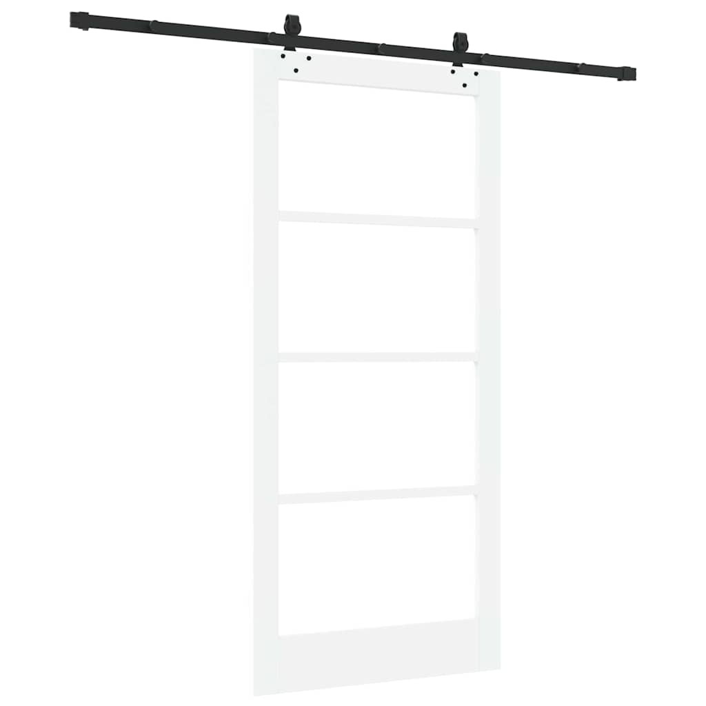 vidaXL Συρόμενη Πόρτα Λευκό 93 x 202 cm Μασίφ ξύλο πεύκου και γυαλί