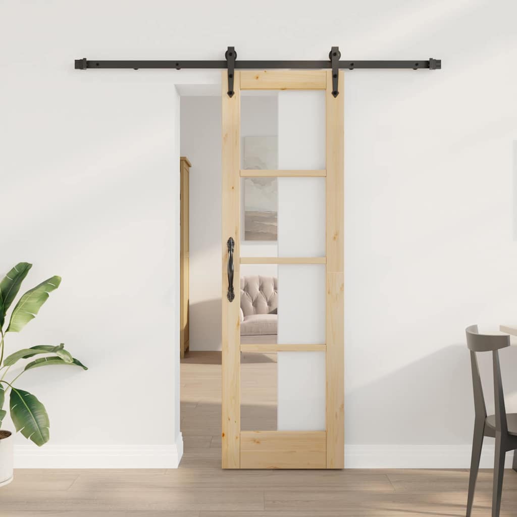 vidaXL Συρόμενη Πόρτα 61 x 198,5 εκ. Μασίφ ξύλο πεύκου και γυαλί