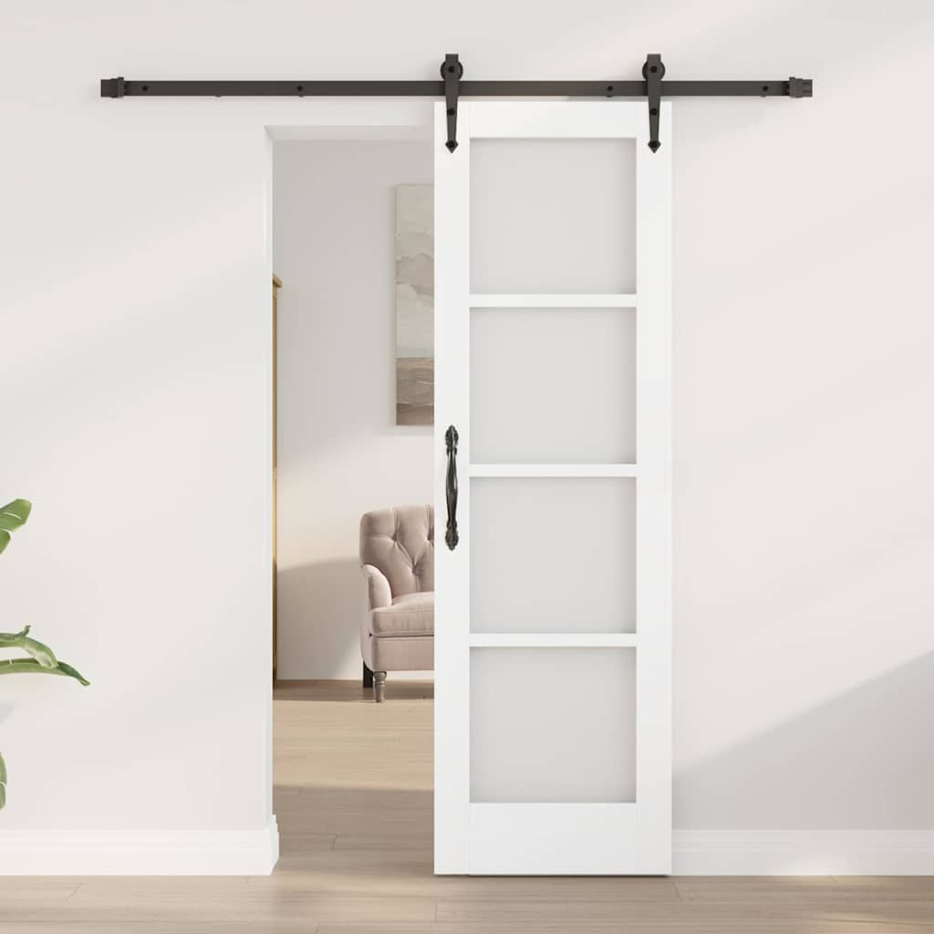 vidaXL Συρόμενη Πόρτα 61 x 198,5 εκ. Μασίφ ξύλο πεύκου και γυαλί Λευκό