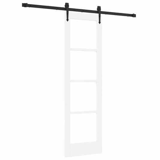 vidaXL Συρόμενη Πόρτα 61 x 198,5 εκ. Μασίφ ξύλο πεύκου και γυαλί Λευκό