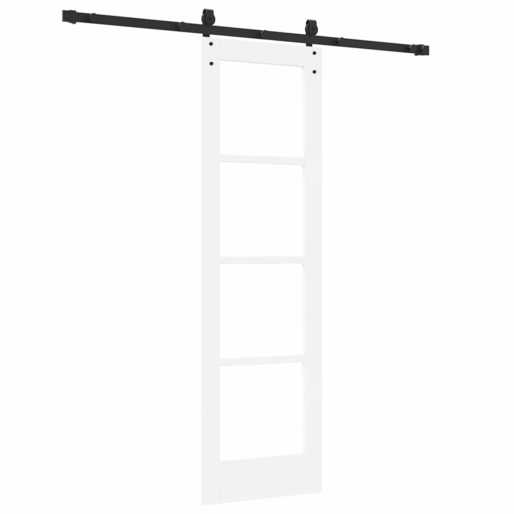 vidaXL Συρόμενη Πόρτα 61 x 198,5 εκ. Μασίφ ξύλο πεύκου και γυαλί Λευκό