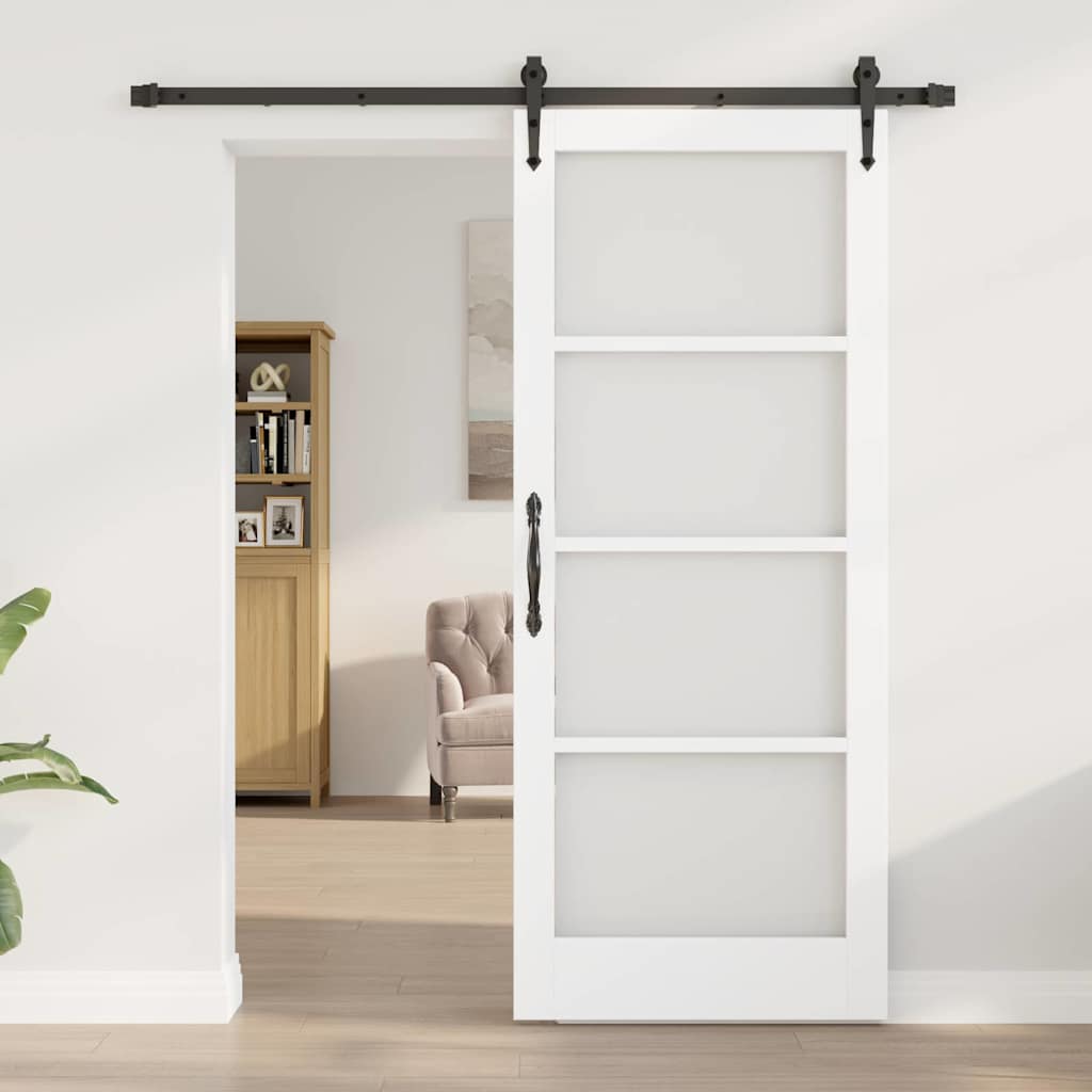 vidaXL Συρόμενη Πόρτα 83 x 202 εκ. Μασίφ ξύλο πεύκου και γυαλί Λευκό