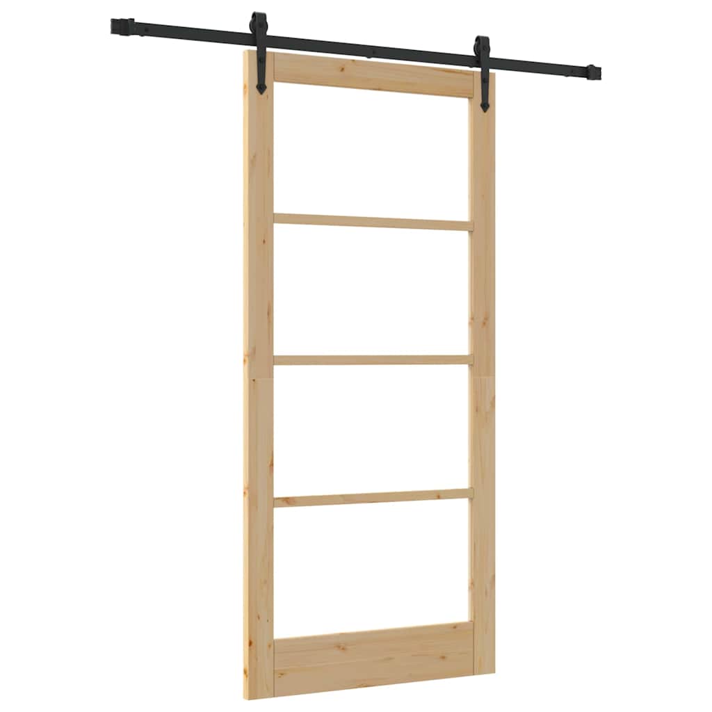 vidaXL Συρόμενη Πόρτα 93 x 202 cm Μασίφ ξύλο πεύκου και γυαλί Φυσικό