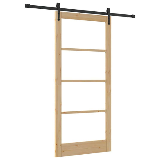 vidaXL Συρόμενη Πόρτα 93 x 202 cm Μασίφ ξύλο πεύκου και γυαλί Φυσικό