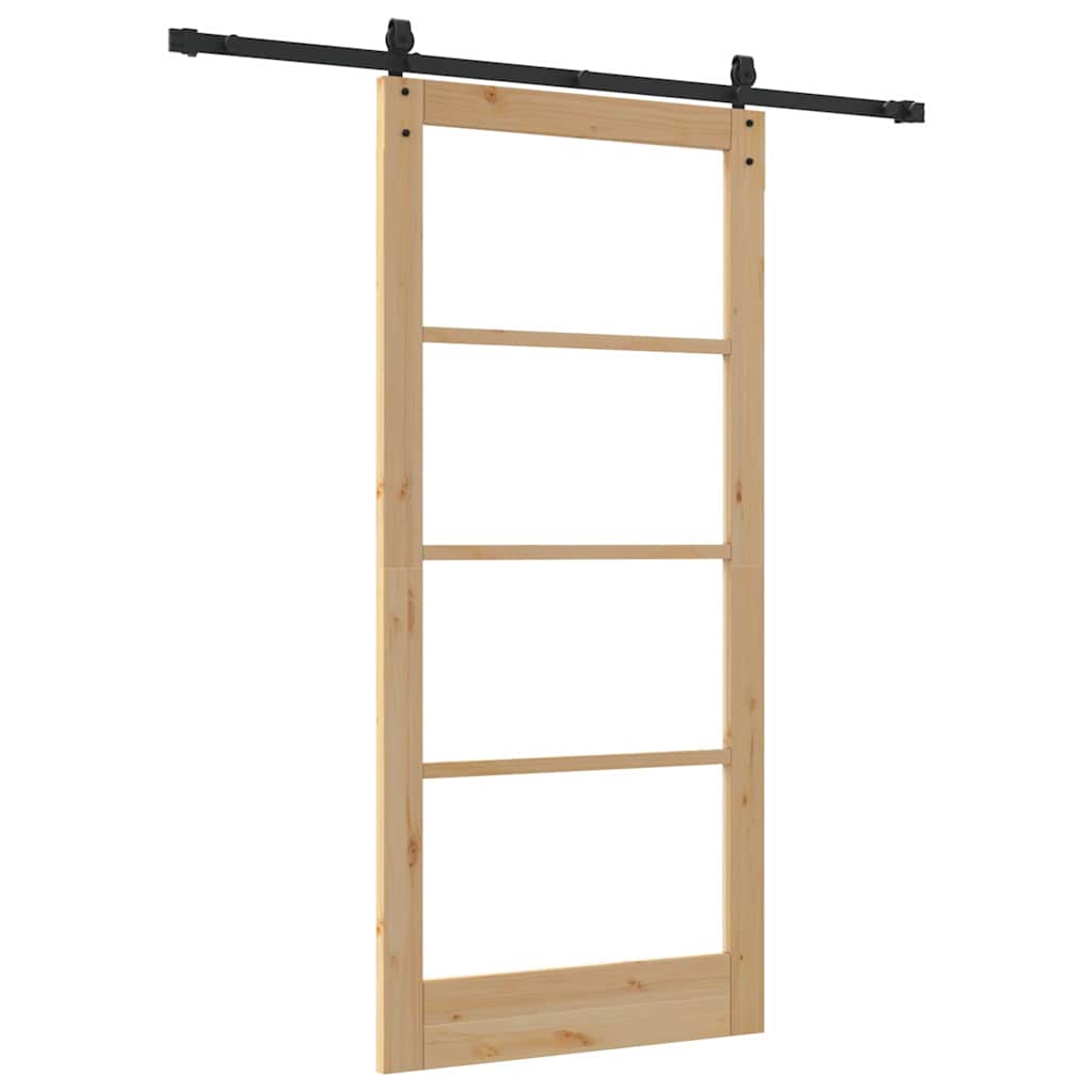 vidaXL Συρόμενη Πόρτα 93 x 202 cm Μασίφ ξύλο πεύκου και γυαλί Φυσικό