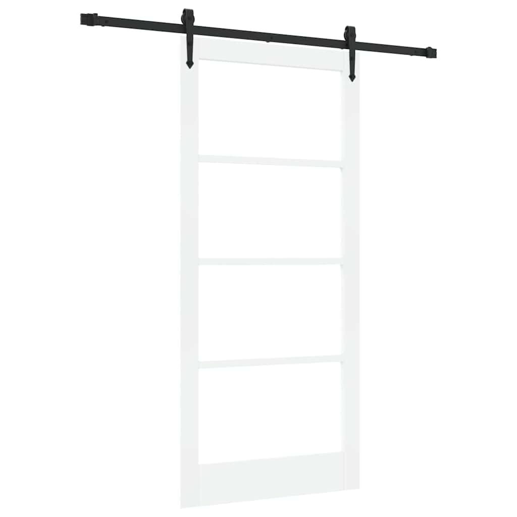 vidaXL Συρόμενη Πόρτα 93 x 202 cm Μασίφ ξύλο πεύκου και γυαλί Λευκό