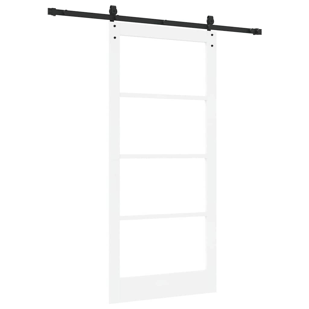 vidaXL Συρόμενη Πόρτα 93 x 202 cm Μασίφ ξύλο πεύκου και γυαλί Λευκό