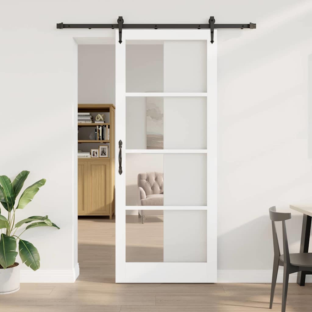 vidaXL Συρόμενη Πόρτα 93 x 232 εκ. Μασίφ ξύλο πεύκου και γυαλί Λευκό