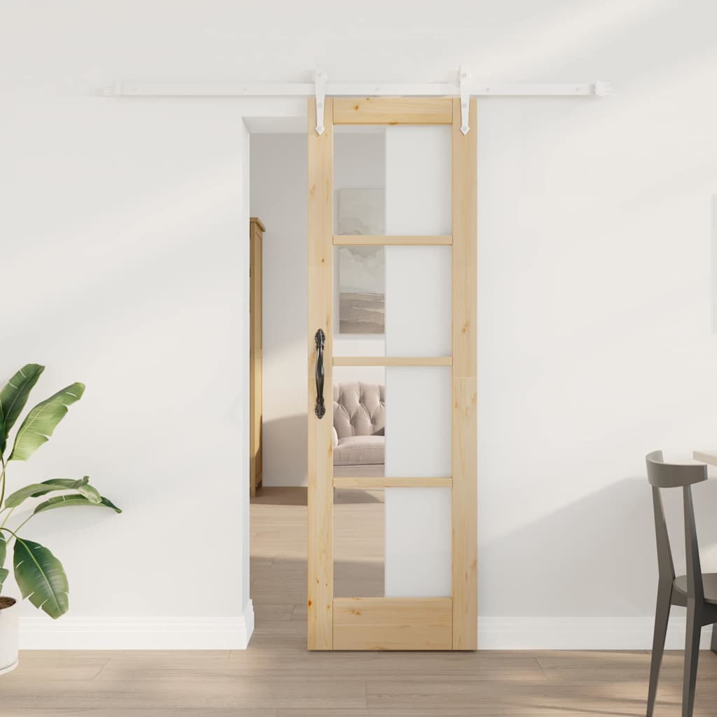 vidaXL Συρόμενη Πόρτα 61 x 198,5 εκ. Μασίφ ξύλο πεύκου και γυαλί