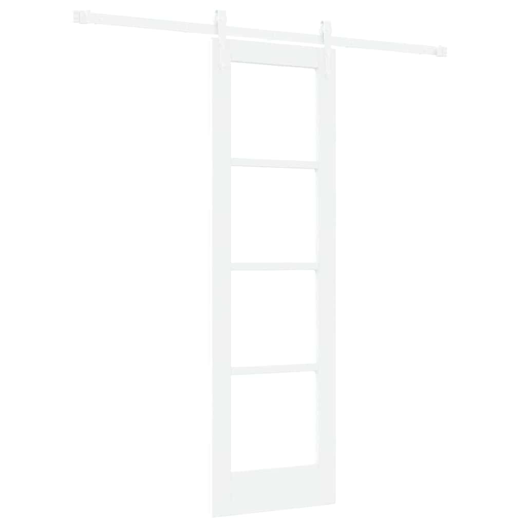 vidaXL Συρόμενη Πόρτα 61 x 198,5 εκ. Μασίφ ξύλο πεύκου και γυαλί Λευκό