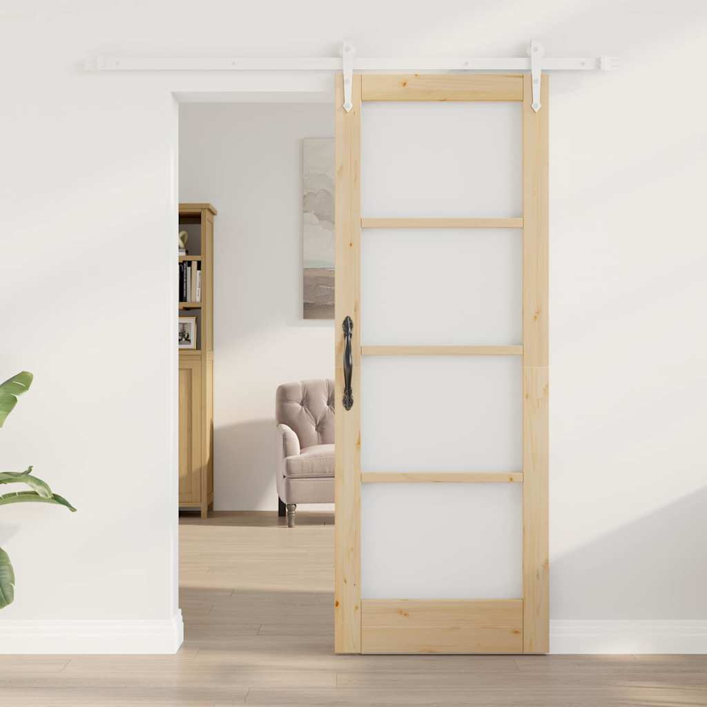 vidaXL Συρόμενη Πόρτα 73,5 x 198,5 εκ. Μασίφ ξύλο πεύκου και γυαλί