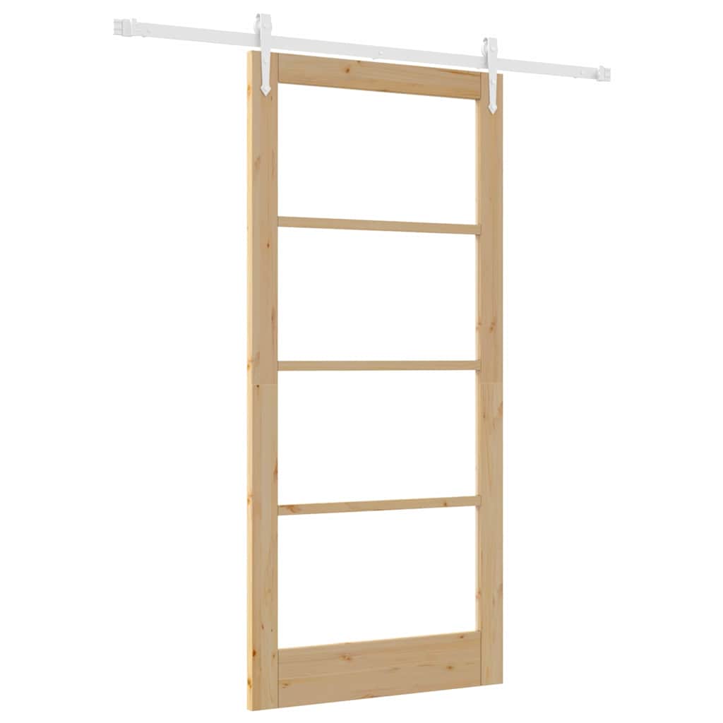 vidaXL Συρόμενη Πόρτα 93 x 202 cm Μασίφ ξύλο πεύκου και γυαλί Φυσικό