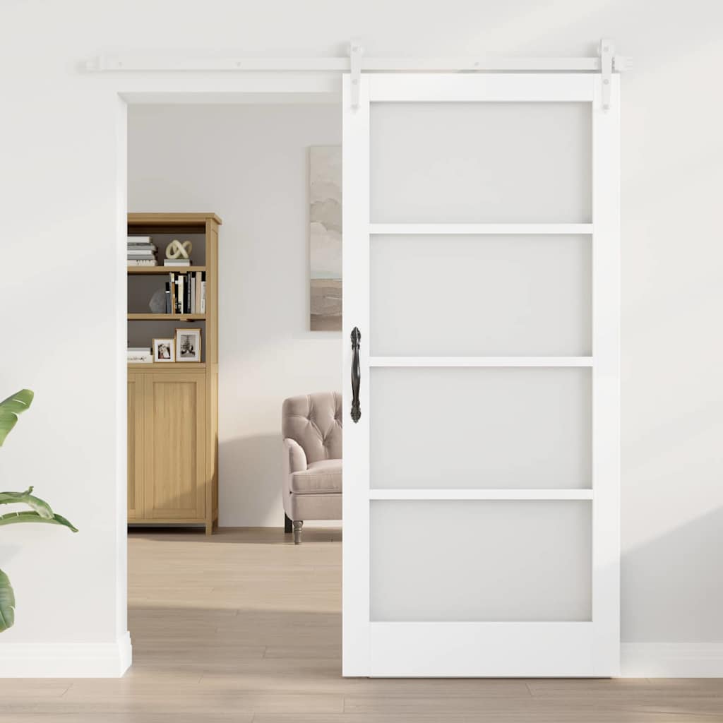 vidaXL Συρόμενη Πόρτα 93 x 202 cm Μασίφ ξύλο πεύκου και γυαλί Λευκό