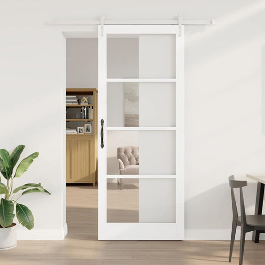 vidaXL Συρόμενη Πόρτα 93 x 232 εκ. Μασίφ ξύλο πεύκου και γυαλί Λευκό