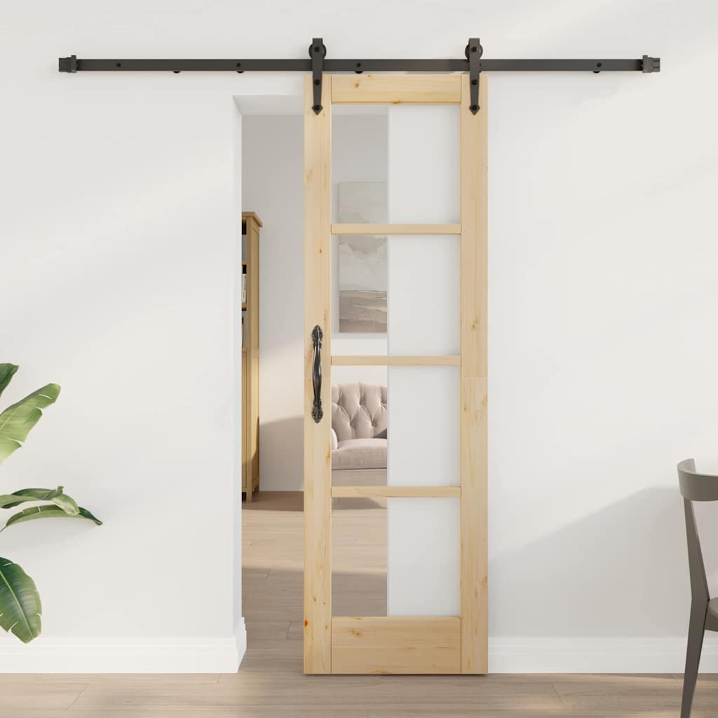 vidaXL Συρόμενη Πόρτα 61 x 198,5 εκ. Μασίφ ξύλο πεύκου και γυαλί