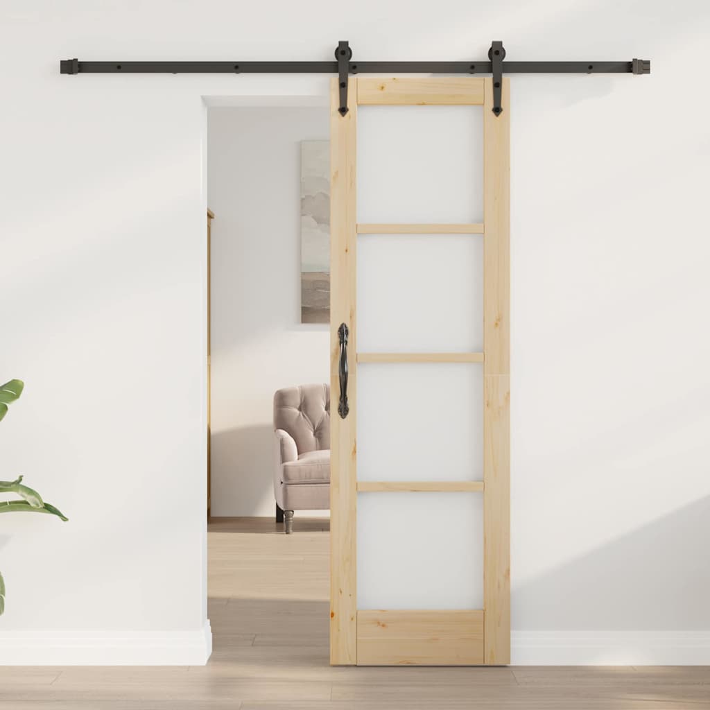 vidaXL Συρόμενη Πόρτα 61 x 198,5 εκ. Μασίφ ξύλο πεύκου και γυαλί