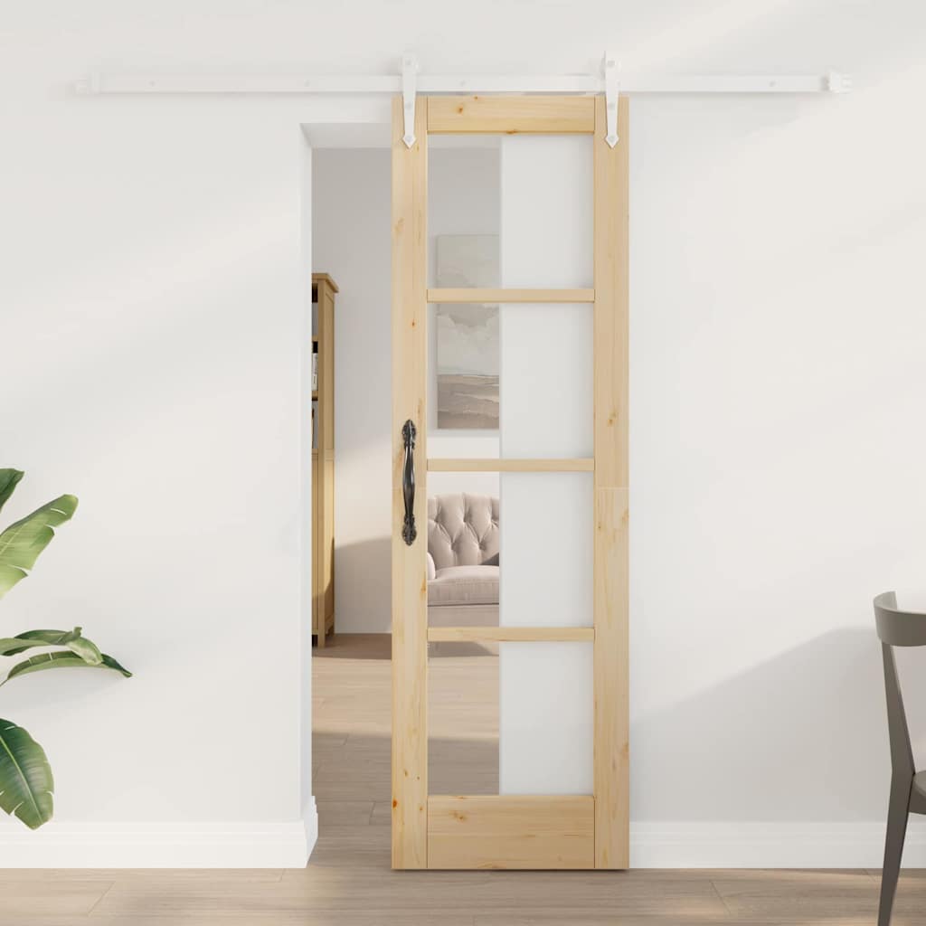 vidaXL Συρόμενη Πόρτα 61 x 198,5 εκ. Μασίφ ξύλο πεύκου και γυαλί