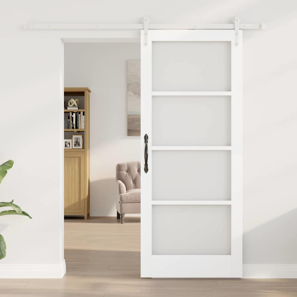 vidaXL Συρόμενη Πόρτα 83 x 202 εκ. Μασίφ ξύλο πεύκου και γυαλί Λευκό