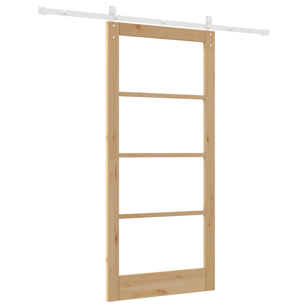 vidaXL Συρόμενη Πόρτα 93 x 202 cm Μασίφ ξύλο πεύκου και γυαλί Φυσικό