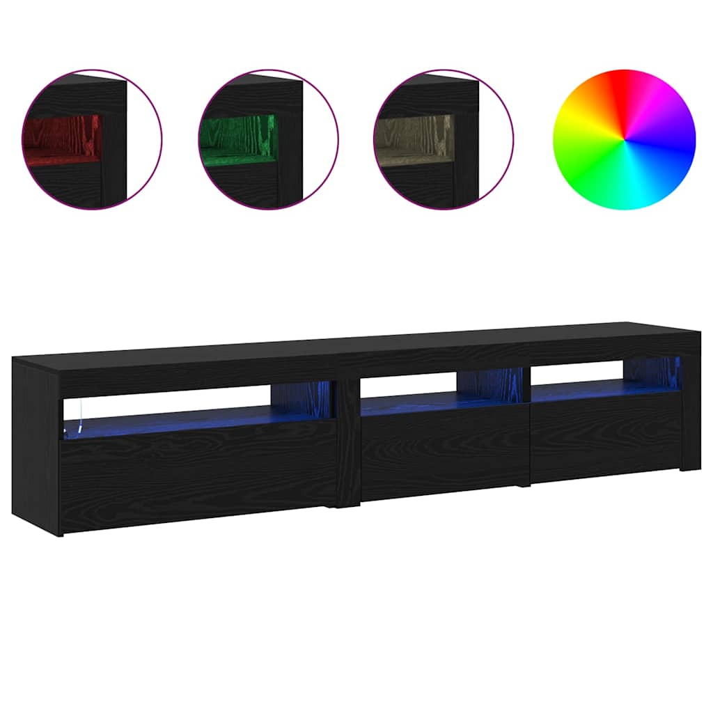 vidaXL Βάσεις τηλεόρασης 2 τεμ με φωτιστικά LED μαύρη καρυδιά επεξεργασμένο ξύλο