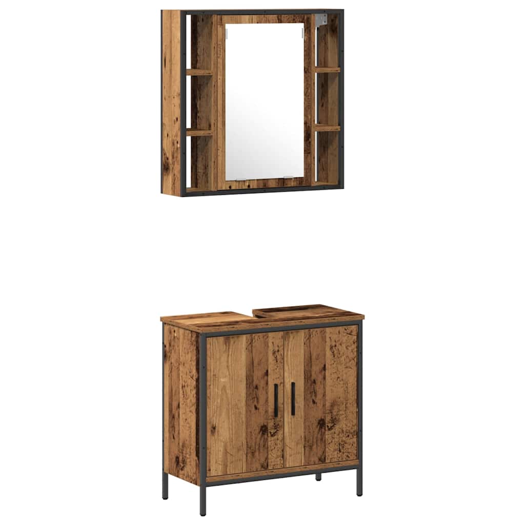 vidaXL Σετ Επίπλων Μπάνιου με ράφι με πόρτα 2 pcs Καφέ 60 x 30 x 60 cm