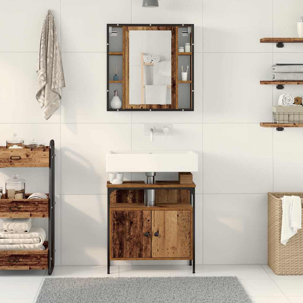 vidaXL Σετ Επίπλων Μπάνιου με ράφι με πόρτα 2 pcs Καφέ 60 x 30 x 60 cm