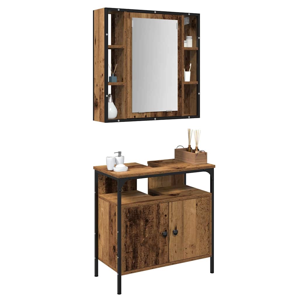 vidaXL Σετ Επίπλων Μπάνιου με ράφι με πόρτα 2 pcs Καφέ 60 x 30 x 60 cm