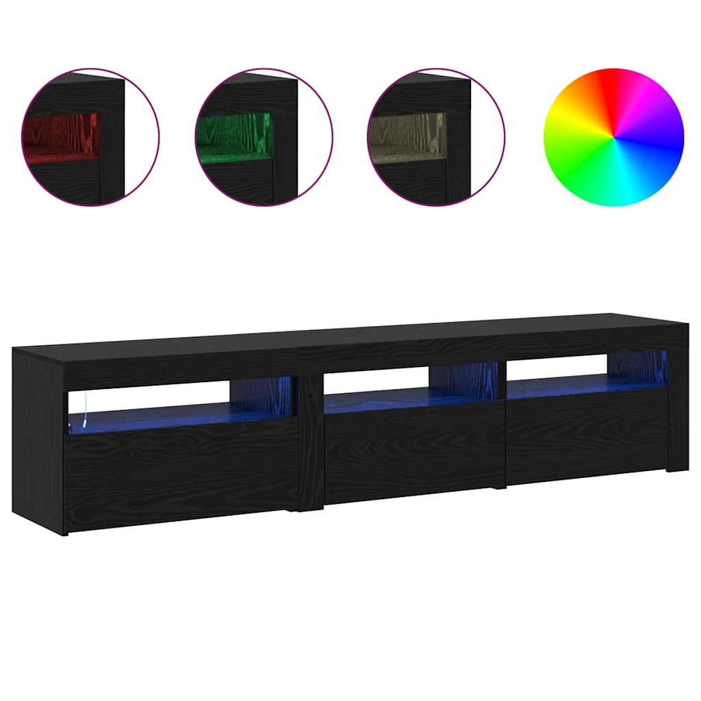 vidaXL Τηλεοπτικές Κάβες 2 τεμ με LED φώτα Μαύρη βελανιδιά Επεξεργασμένο ξύλο