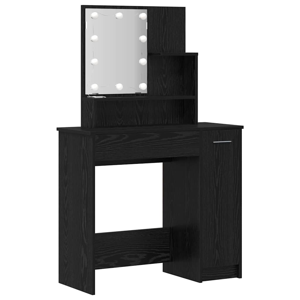 vidaXL Σετ Τραπέζι Μακιγιάζ LED 2 τμχ. Μαύρη Οξυά 86,5 x 35 x 136 cm