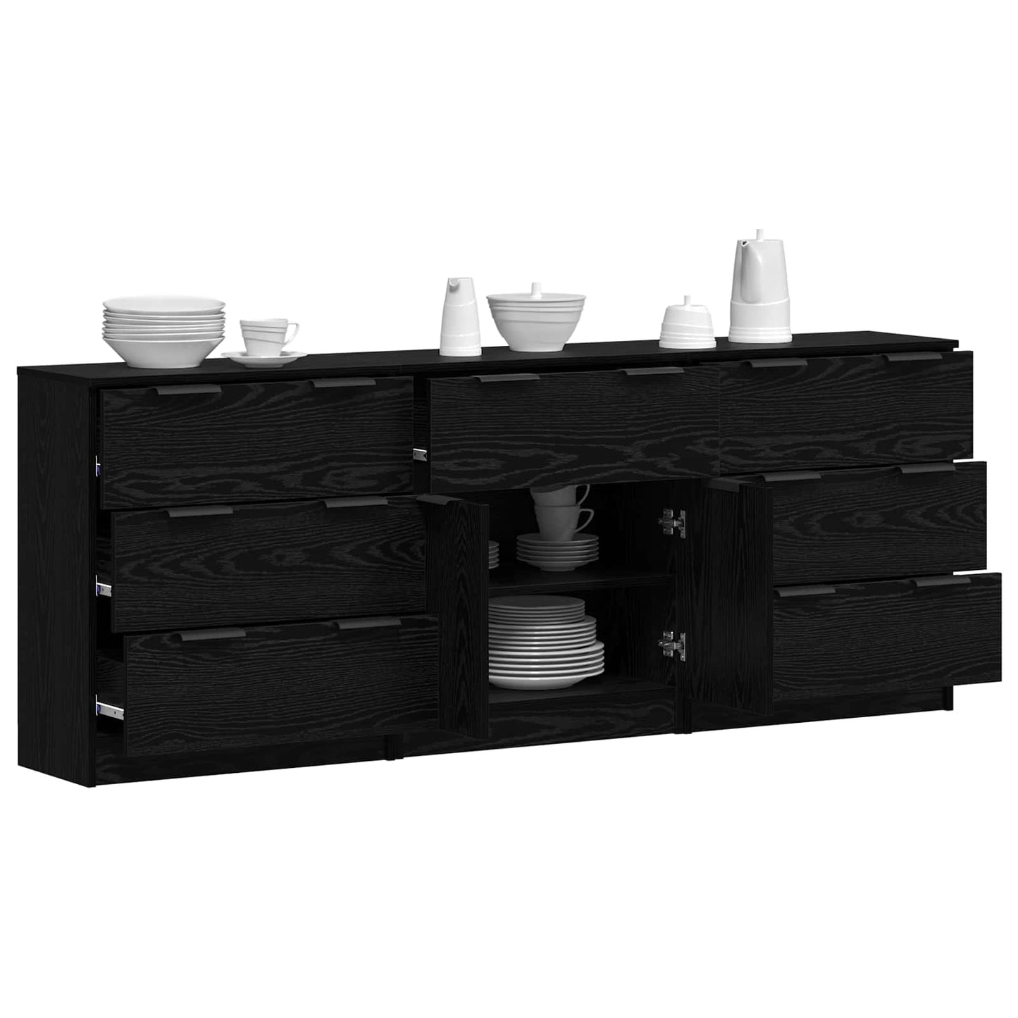 vidaXL Πλαϊνό γραφείο με συρτάρι 3 pcs Μαύρη Οξυά 181 x 30 x 70 εκ.