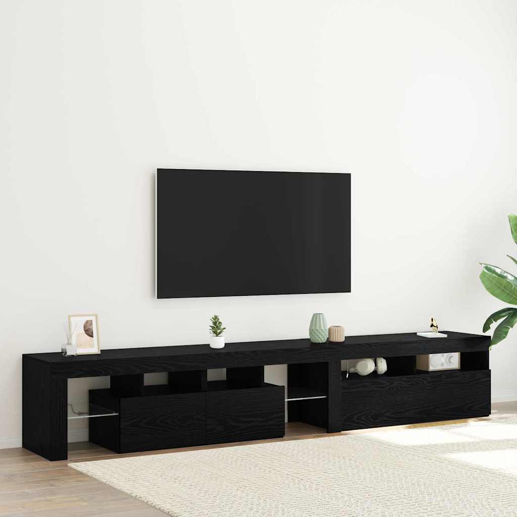 vidaXL Κάβες τηλεόρασης 2 τμχ με LED φώτα Μαύρη βελανιδιά Επεξεργασμένο ξύλο
