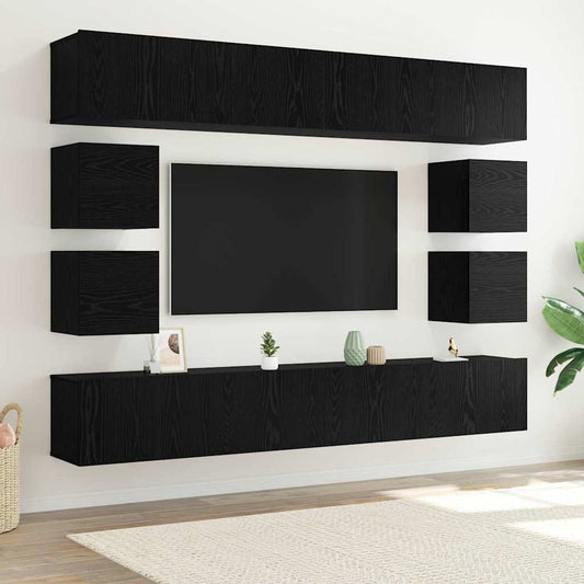 vidaXL Σετ επίπλου τηλεόρασης 8 pcs Μαύρη Οξυά Επεξεργασμένο ξύλο