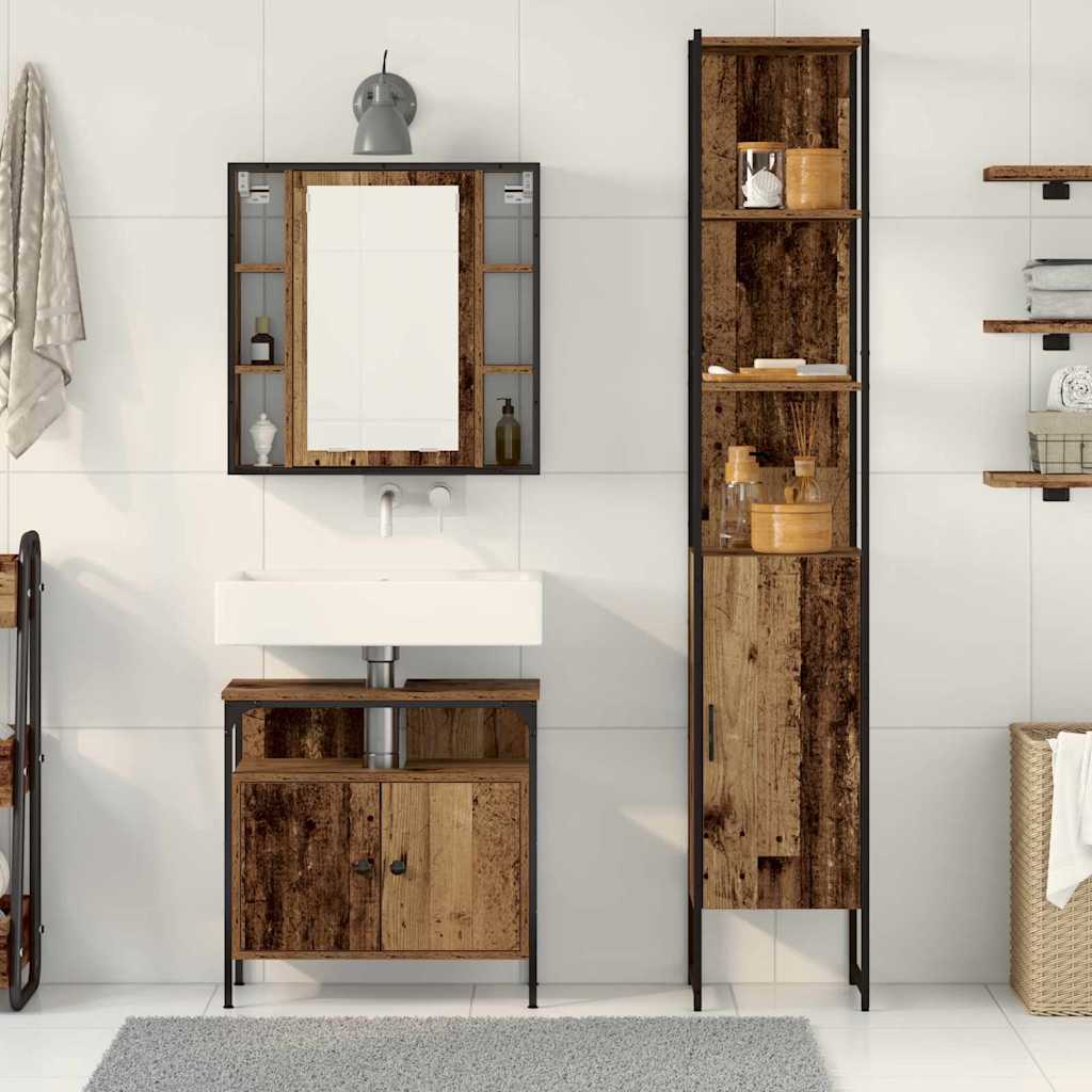vidaXL Σετ Ντουλαπιών Μπάνιου 3 pcs Παλαιό ξύλο 33 x 33 x 185.5 εκ
