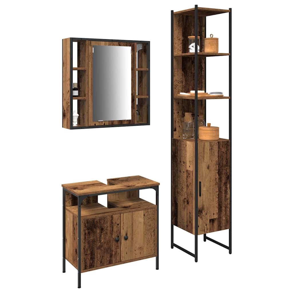 vidaXL Σετ Ντουλαπιών Μπάνιου 3 pcs Παλαιό ξύλο 33 x 33 x 185.5 εκ