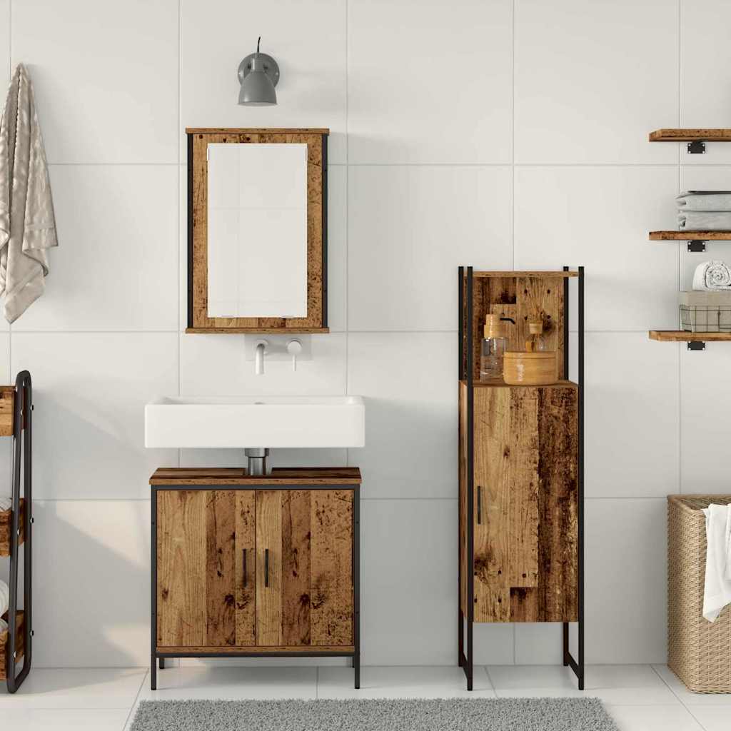 vidaXL Σετ Επίπλων Μπάνιου με πόρτα 3 pcs Καφέ 33 x 33 x 120.5 εκ.