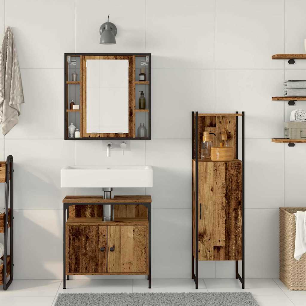 vidaXL Σετ Επίπλων Μπάνιου με ράφι με πόρτα 3 pcs Καφέ 60 x 30 x 60 cm