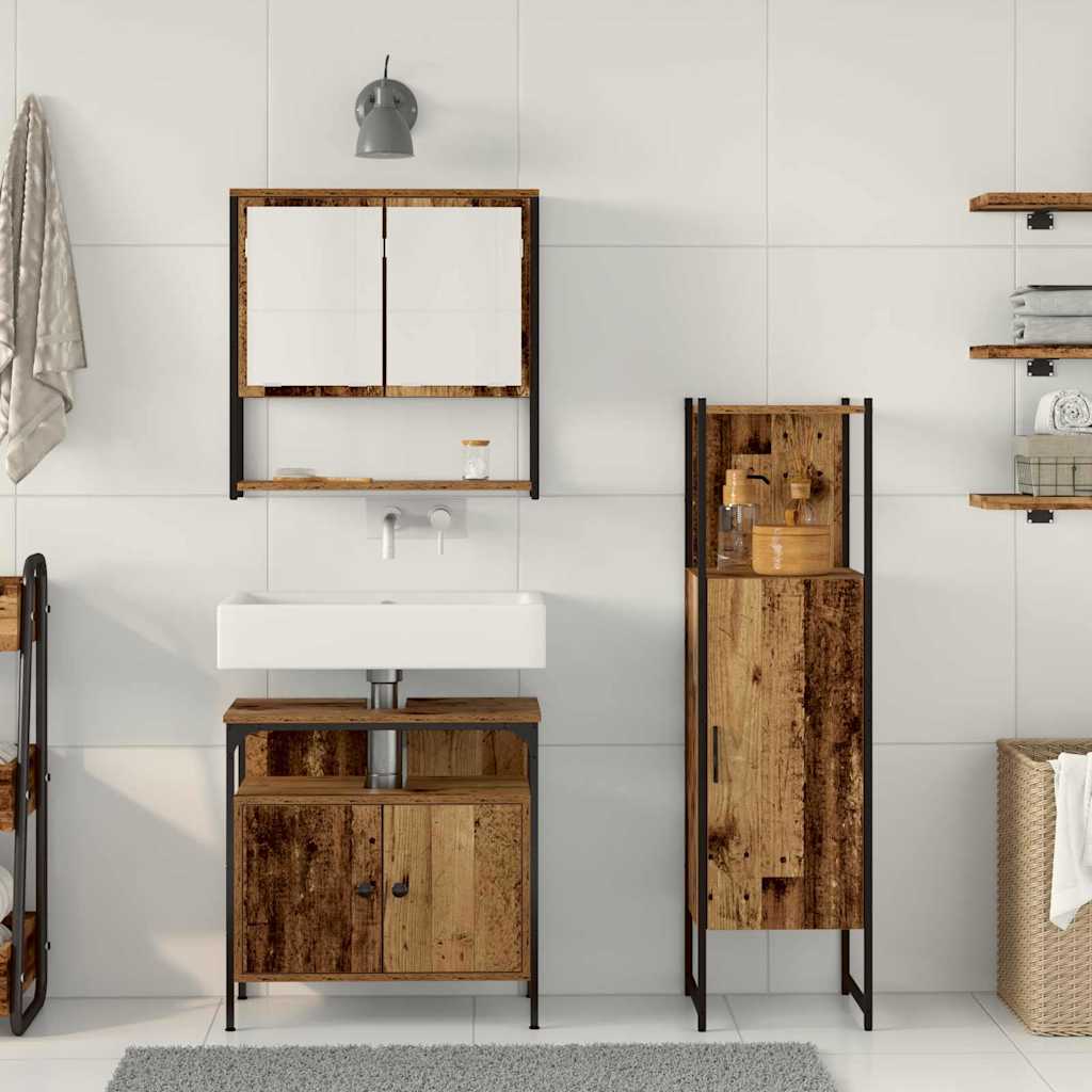 vidaXL Σετ Επίπλων Μπάνιου με πόρτα 3 pcs Καφέ 33 x 33 x 120.5 εκ.