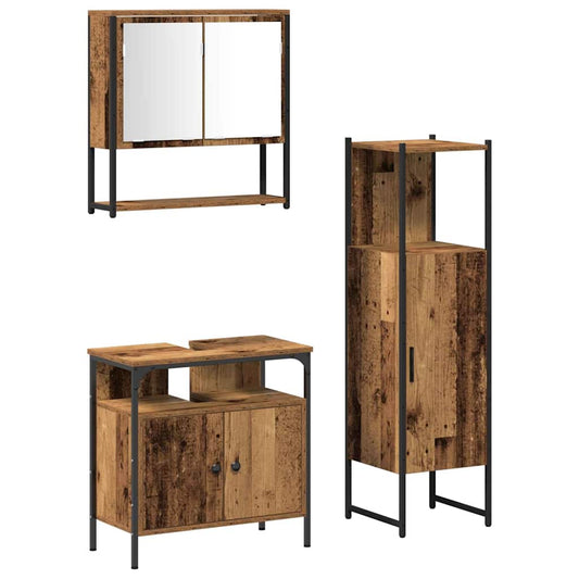 vidaXL Σετ Επίπλων Μπάνιου με πόρτα 3 pcs Καφέ 33 x 33 x 120.5 εκ.