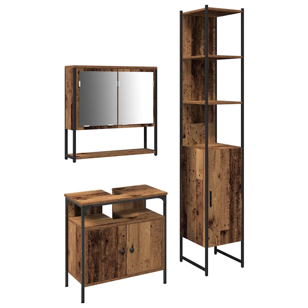 vidaXL Σετ Επίπλων Μπάνιου 3 pcs Παλαιό ξύλο 33 x 33 x 185.5 εκ