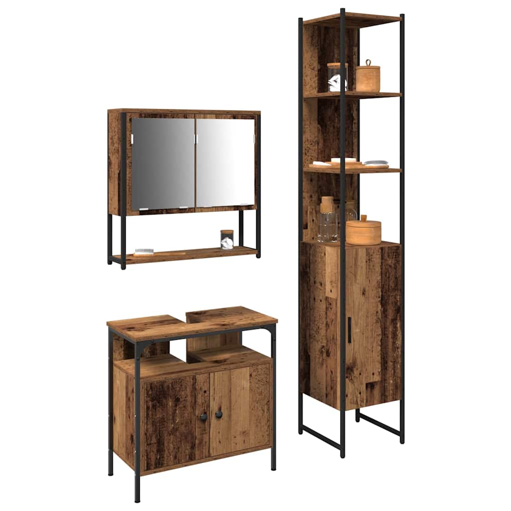 vidaXL Σετ Επίπλων Μπάνιου 3 pcs Παλαιό ξύλο 33 x 33 x 185.5 εκ