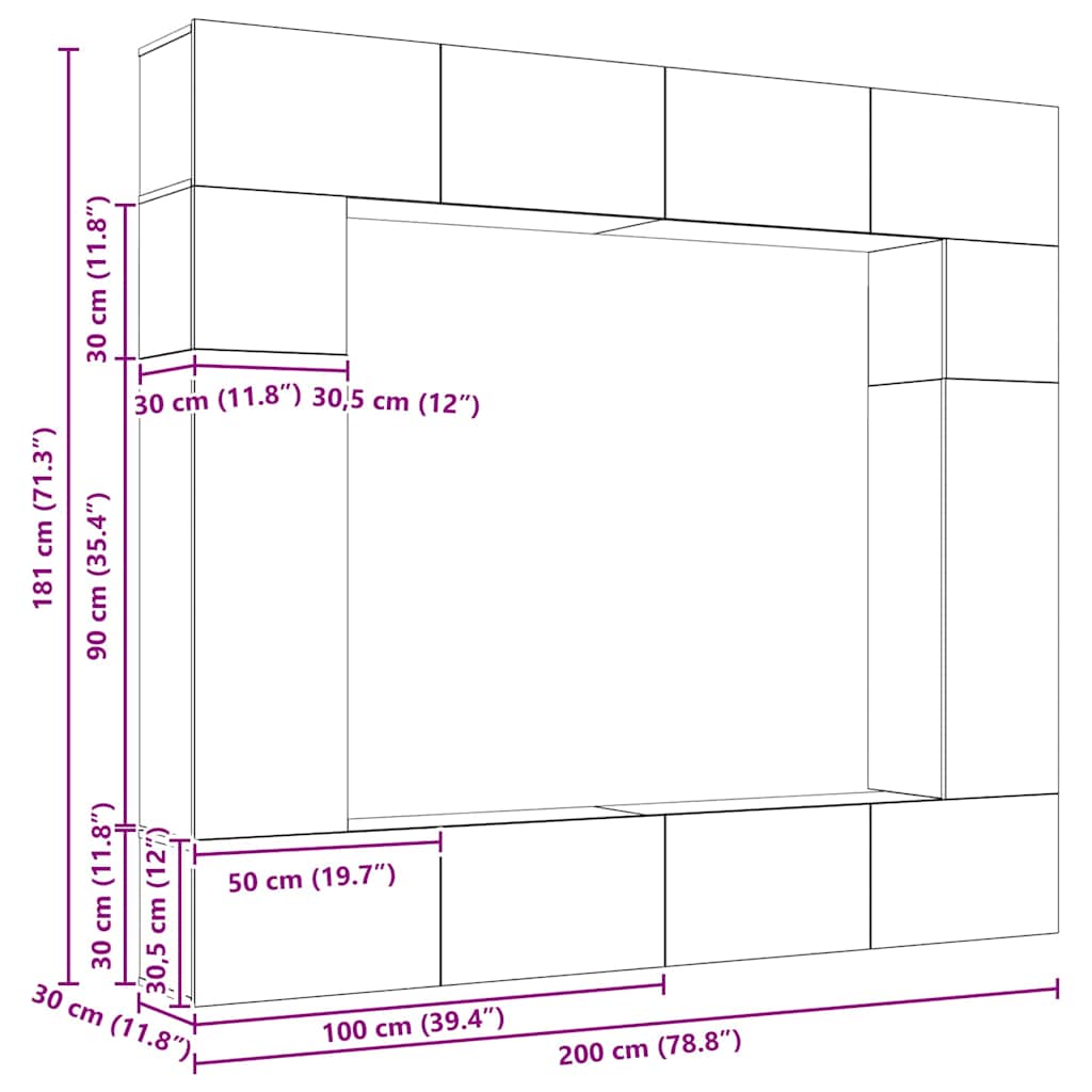 vidaXL Σετ επίπλου τηλεόρασης 8 pcs Μαύρη δρυς 100 x 30 x 30 cm