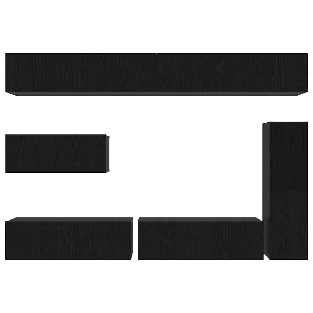 vidaXL Σετ Καμπίνας TV 7 Τεμαχίων Επιτοίχια Μαύρη Δρυς Επεξεργασμένο Ξύλο