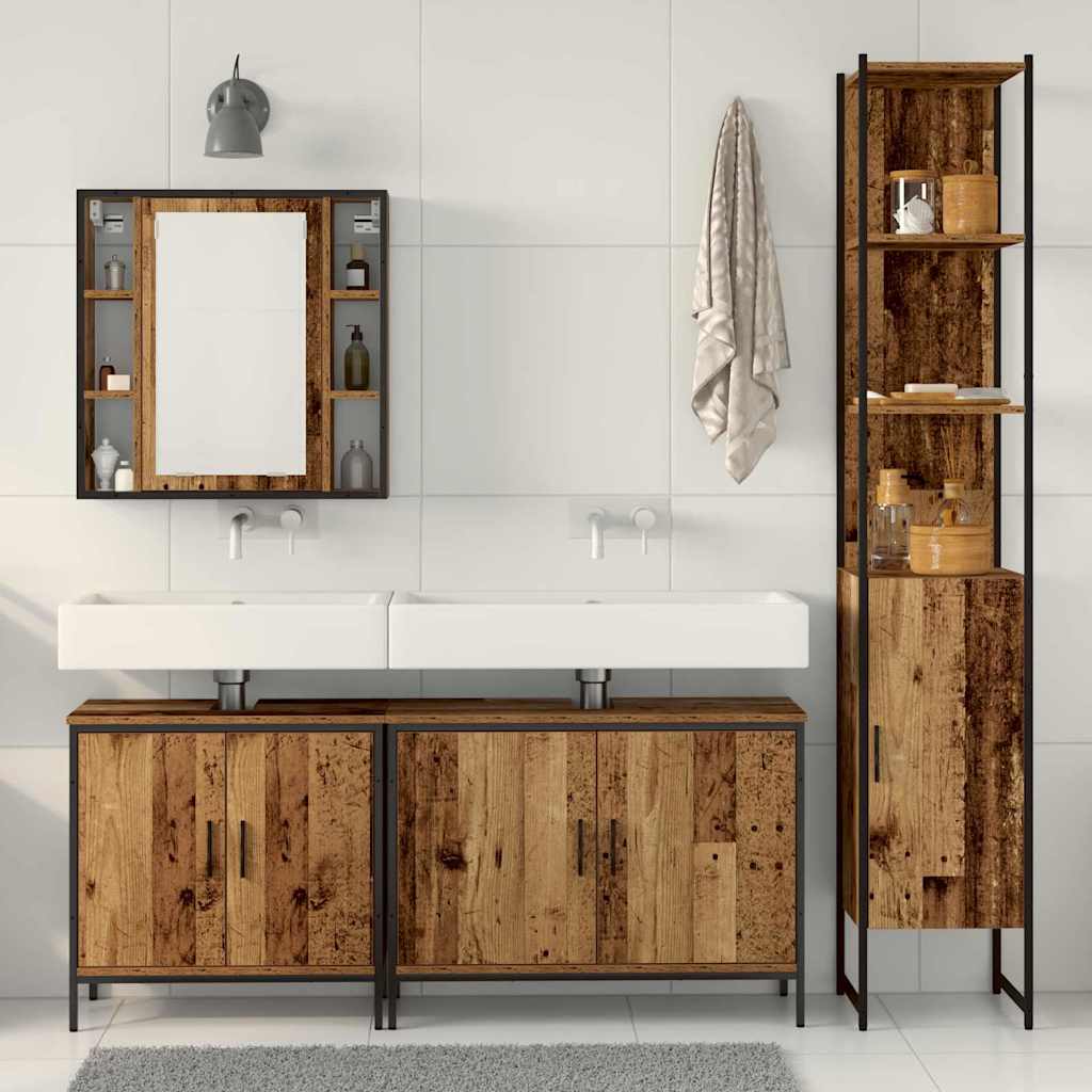 vidaXL Σετ Επίπλων Μπάνιου με ράφι Άλλο 4 pcs Καφέ 33 x 33 x 185.5 εκ