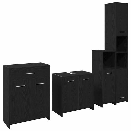 vidaXL Σετ Επίπλων Μπάνιου 4 τμχ. Μαύρη Οξυά 30 x 30 x 183,5 εκ.