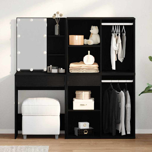 vidaXL LED Τραπέζι Μακιγιάζ με 2 Ντουλάπια Μαύρο Δρύς Επεξεργασμένο Ξύλο