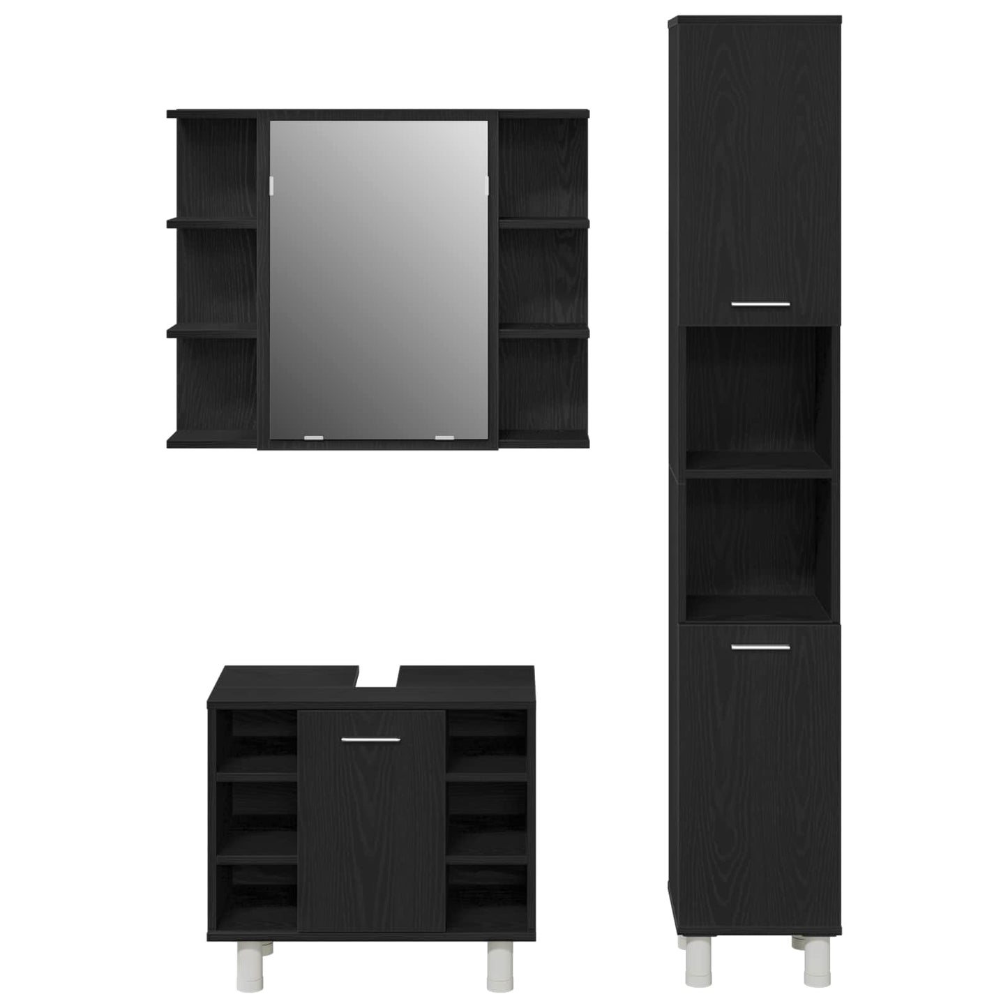 vidaXL Σετ Επίπλων Μπάνιου 3 τμχ. Μαύρο 30 x 30 x 179,5 εκ