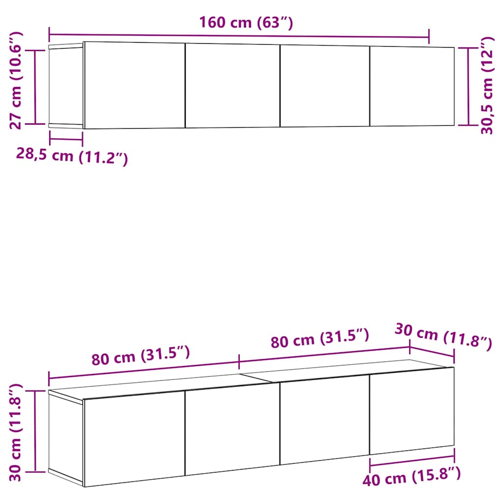 vidaXL Σετ επίπλου τηλεόρασης 4 pcs Μαύρη Οξυά 80 x 30 x 30 εκ