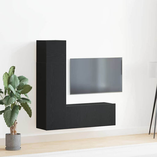 vidaXL Σετ Τηλεοπτικού Κάδρου 3 Τεμαχίων Μαύρο Δρυς Επεξεργασμένο Ξύλο