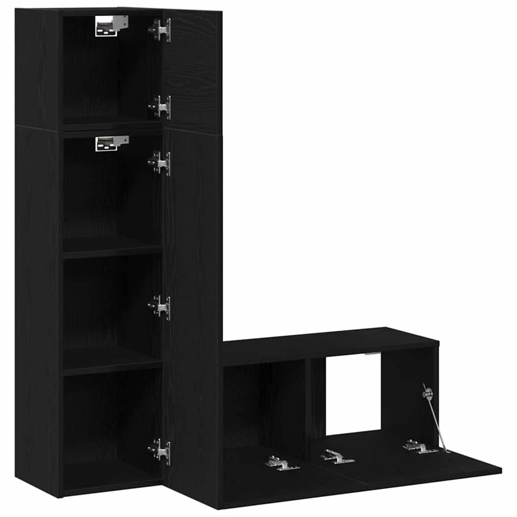 vidaXL Σετ Τηλεοπτικού Κάδρου 3 Τεμαχίων Μαύρο Δρυς Επεξεργασμένο Ξύλο