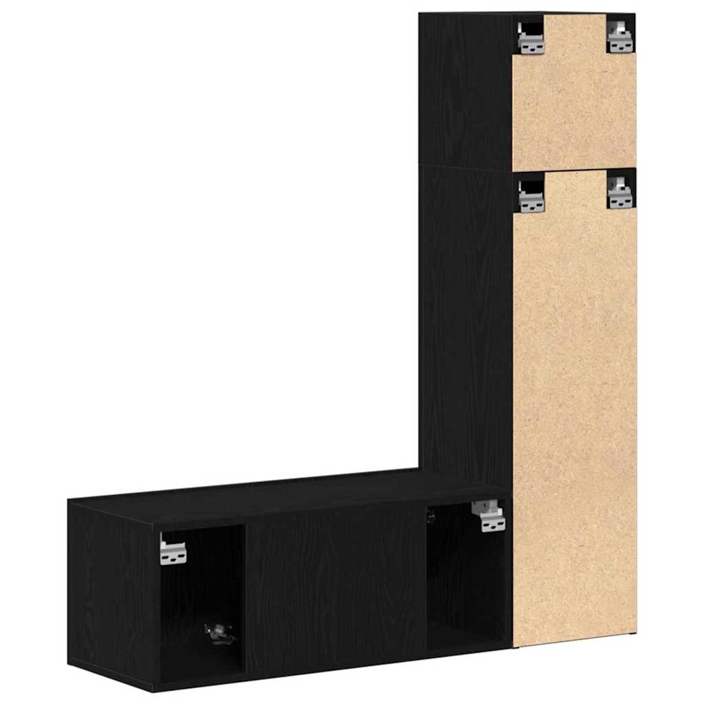 vidaXL Σετ Τηλεοπτικού Κάδρου 3 Τεμαχίων Μαύρο Δρυς Επεξεργασμένο Ξύλο